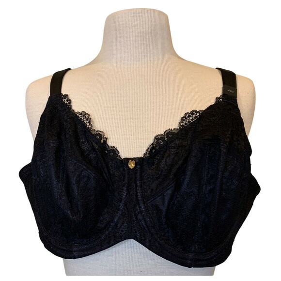 Curvy Couture 44C Everyday Glamour Black Lacy Unlined UW Bra 1207 NWT - Picture 1 of 12